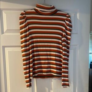 Veronica Beard Cedar Arm Green Multi Striped Puff Sleeve Turtleneck size S